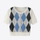 Argyle Round Neck Ribbed Trim Cardigan