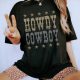 Black HOWDY COWBOY Star Print Crew Neck Loose T Shirt