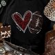 Black Rhinestone Rugby Football Heart Shape Graphic T Shirt