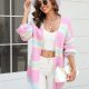 Color Block Ribbed Dropped Shoulder Open Front Cardigan