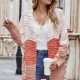 Color Block Textured Open Front Cardigan