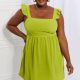 Culture Code Sunny Days Full Size Empire Line Ruffle Sleeve Dress in Lime