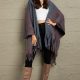 e.Luna Stripe Hooded Poncho Cardigan