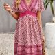 Floral Print Bohemian Style V-Neck Flutter Sleeve Dress